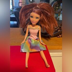Rainbow Skirt Doll With Red Hair & Glittery Pink Top 11 Inches Aprox.